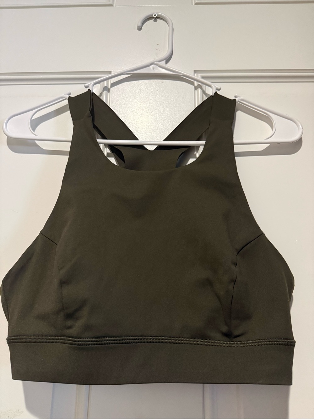 Lululemon Dark Olive Green High-Neck Crossback Sports Bra